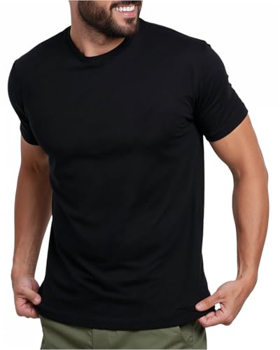 Boring Label Men's Fitted Casual Plain T-Shirt for Men - Black, X-Large